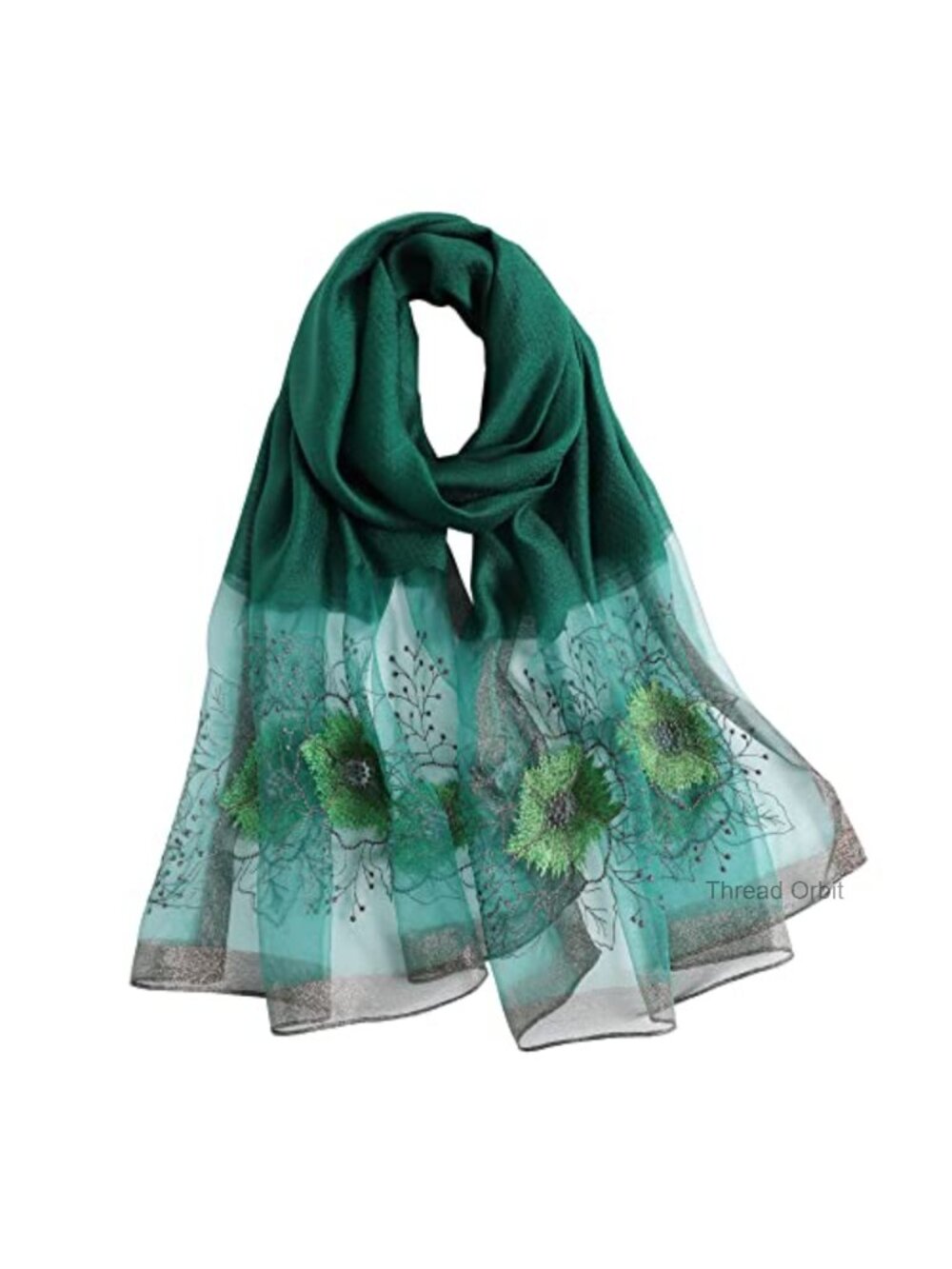 Silk Blend Embroidered Scarf Shawl Wrap 75x28 Inch Lightweight Stole
